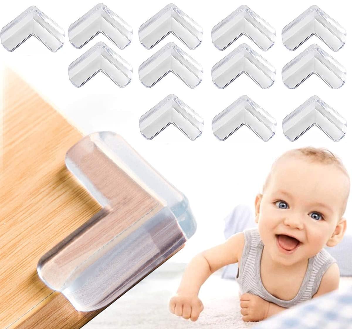 UCRAVO 8 pcs Brown Baby Safety Table Corner Protectors, Furniture Corner and Edge Safety Bumpers, Soft Rubber Foam Cushion Covers, 3M Taped Corner Guards, Baby Child Proofing Pads Rubber Corners