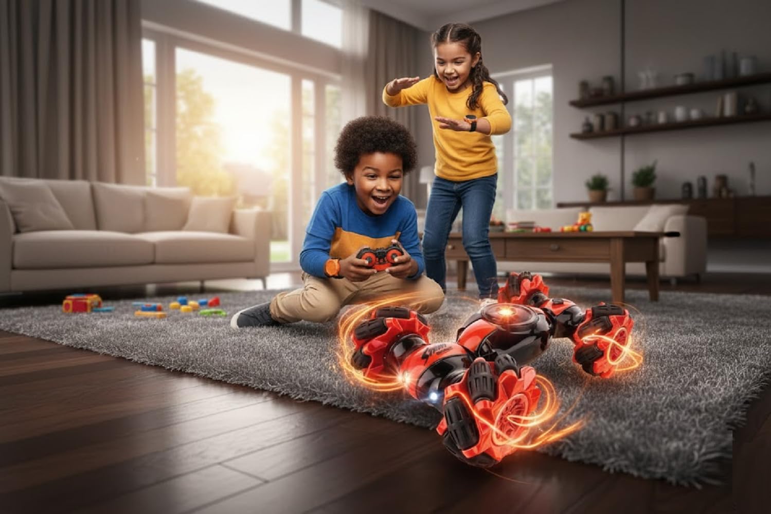 UCRAVO Car 4x4 High Speed Remote Control Car | Drift Stunt Car with Spray Smoke & LED Lights | Hand Gesture RC Car, Double Sided 4WD Monster Truck | 2.4GHz Off Road Toy for Kids Boys Girls