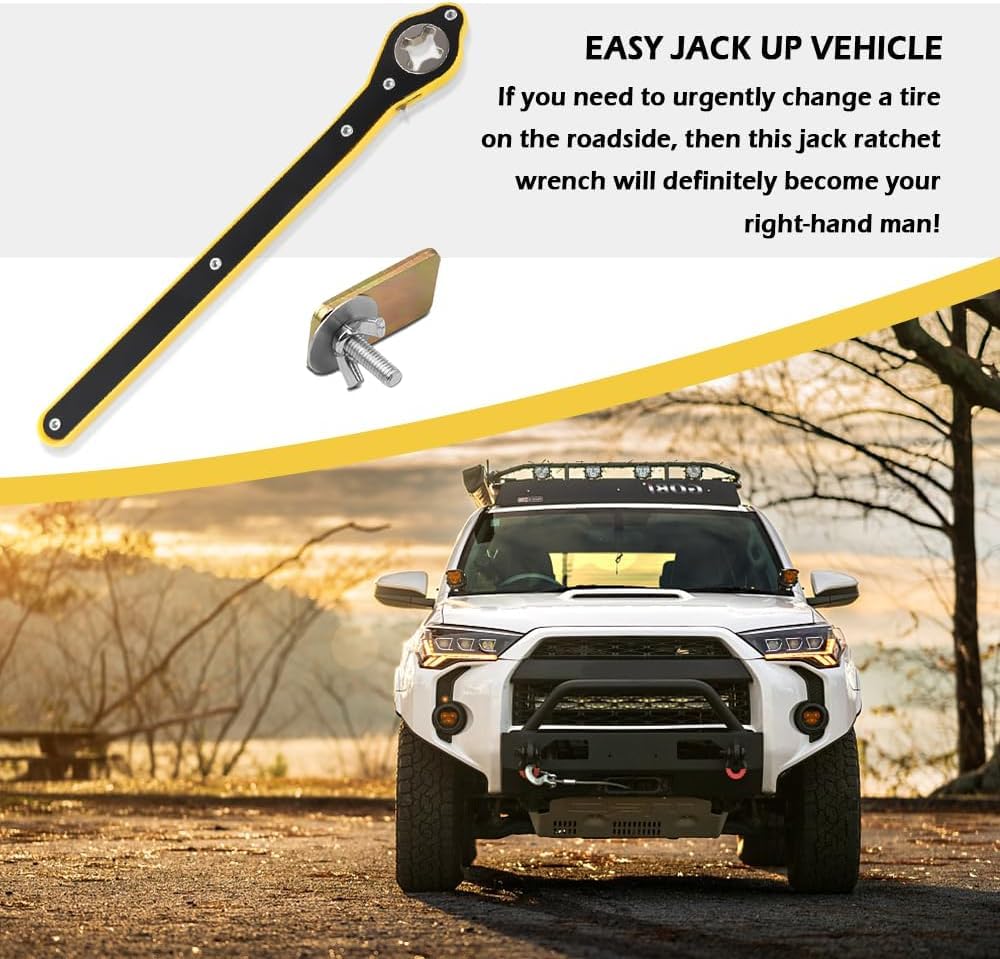 UCRAVO Labor-Saving Jack Wrench for Car, Truck & SUV | 360° Swivel Ratchet Wrench with Positive/Negative Reversal | Heavy Duty Lug Nut Remover Tool | Universal Jack Kit