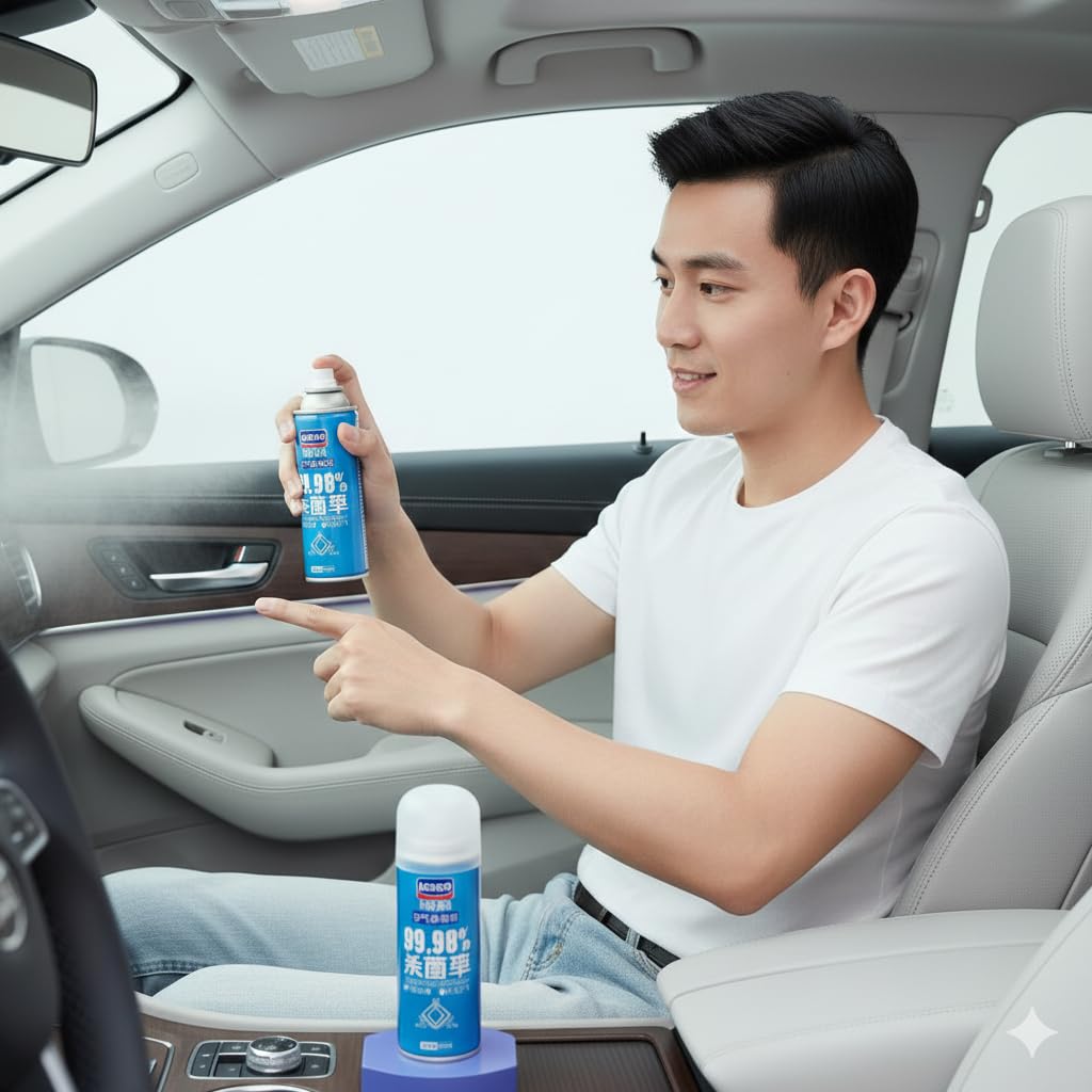 UCRAVO Car Antibacterial Air Freshener - 180ml One-Button Self-Spray Interior Deodorant | Tropical Fruit & Oud Aroma with Essential Oils | Car Sterilization Fogger | Removes Odors & Kills Germs