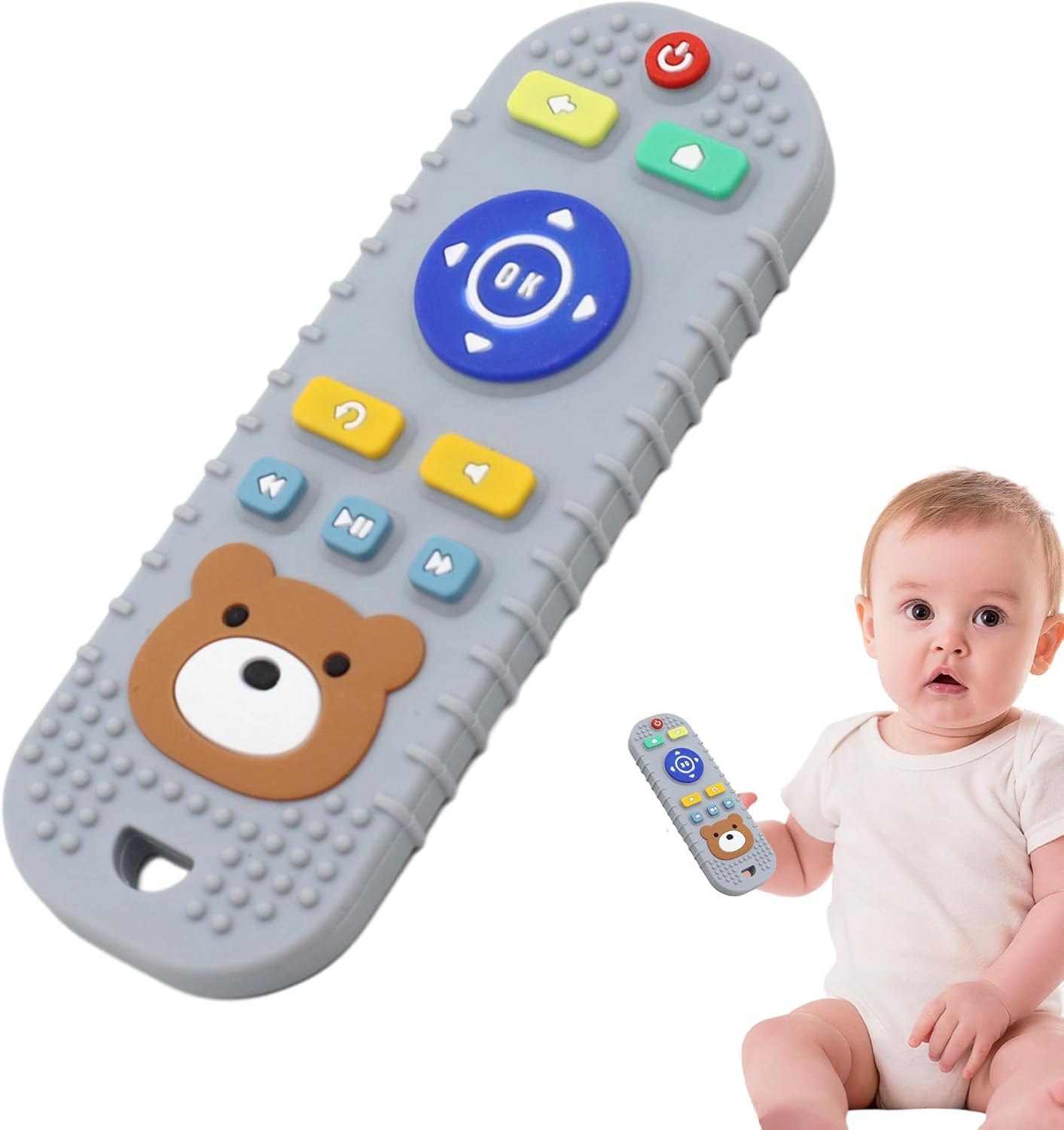 UCRAVO Remote Silicone Baby Teether for Teething Gums for 3+ Months Baby, Helps Biting Skills Development, Colour & Shape Recognition, Food Grade Silicone for Infants, Babies, and Toddlers-Blue