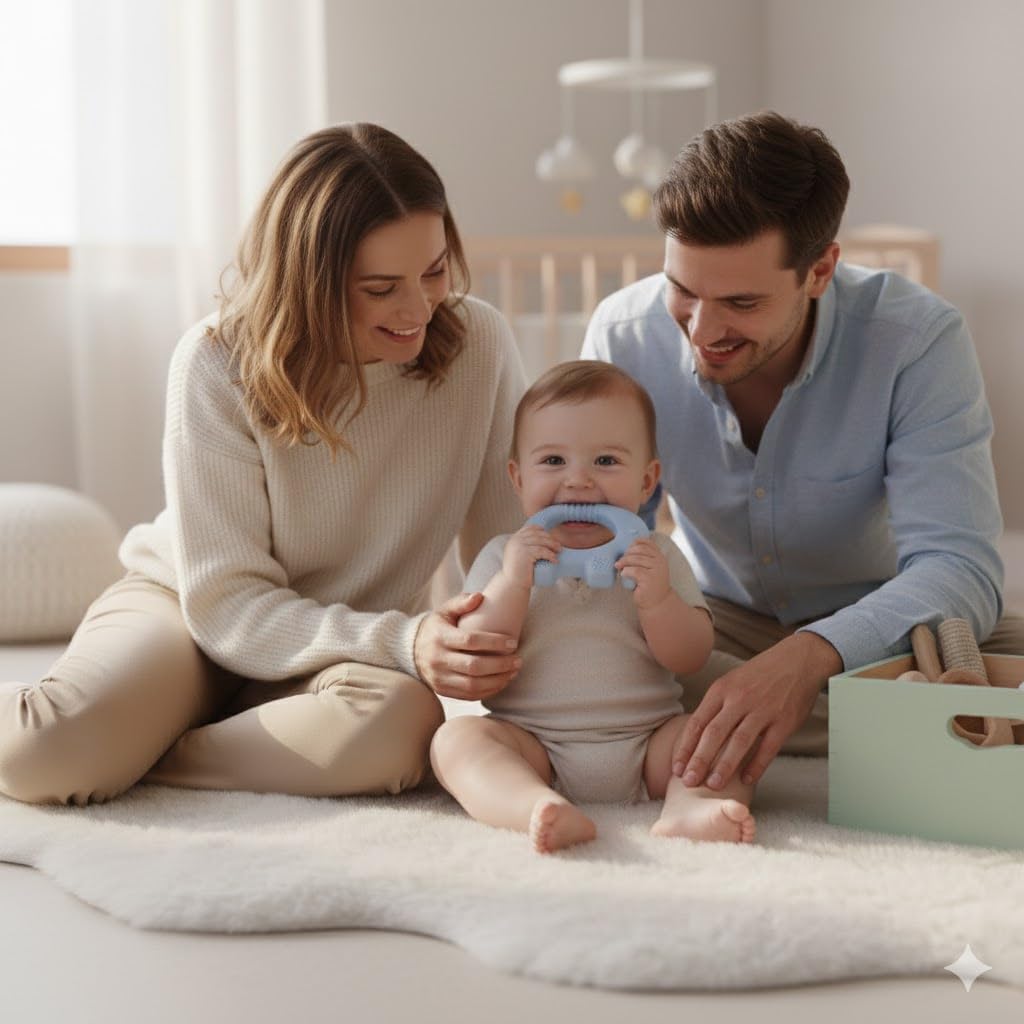 UCRAVO Sky Blue Elephant Baby Teether Toy | BPA Free Food Grade Silicone Teething Toy for Babies 3+ Months | Soft Chewable Infant Gum Relief Teether | Safe Newborn & Toddler Teething Toy