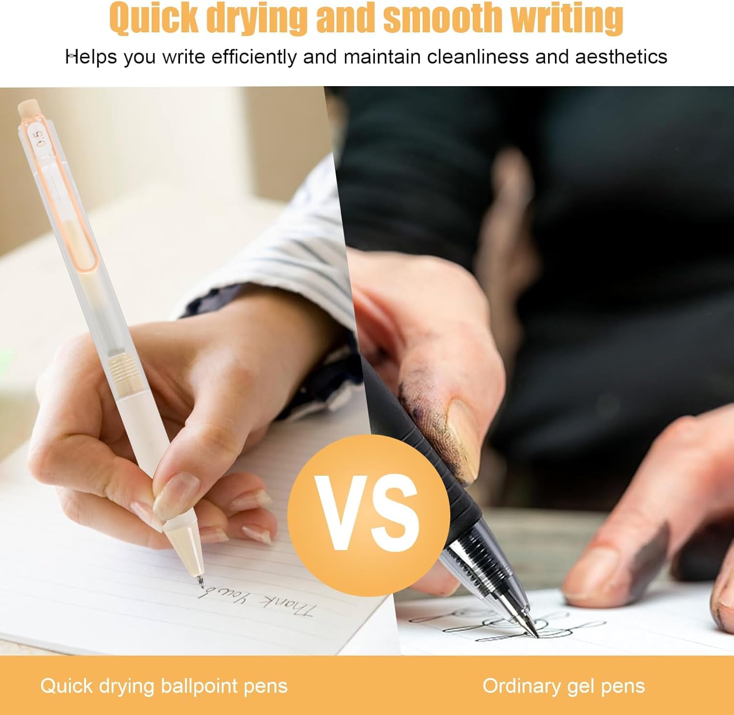 UCRAVO 6 Count Pastel Gel Ink Pen Set,Cute Note Taking 0.5mm Fine Point Retractable 5 Count Blue Ink Pens with 1 Count Highlighter for Writing, Journaling, School, Office (Off White)