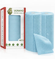 UCRAVO Blue 2Roll 40pcs Microfiber Cleaning Cloth Roll - Reusable & Washable Tear-Away Kitchen Towel Roll | Very Soft Cleaning Cloths for Home Office Electronics Car Cleaning, High Absorbent Lint Free