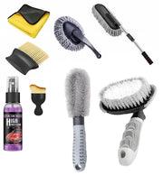 UCRAVO 8-Piece Professional Car Cleaning Kit with Extendable Microfiber Duster | Glass Anti-Fog Spray & Oil Film Remover | Heavy-Duty Tire & Hub Brush Set | Interior Detailing & Restoration Tool Kit