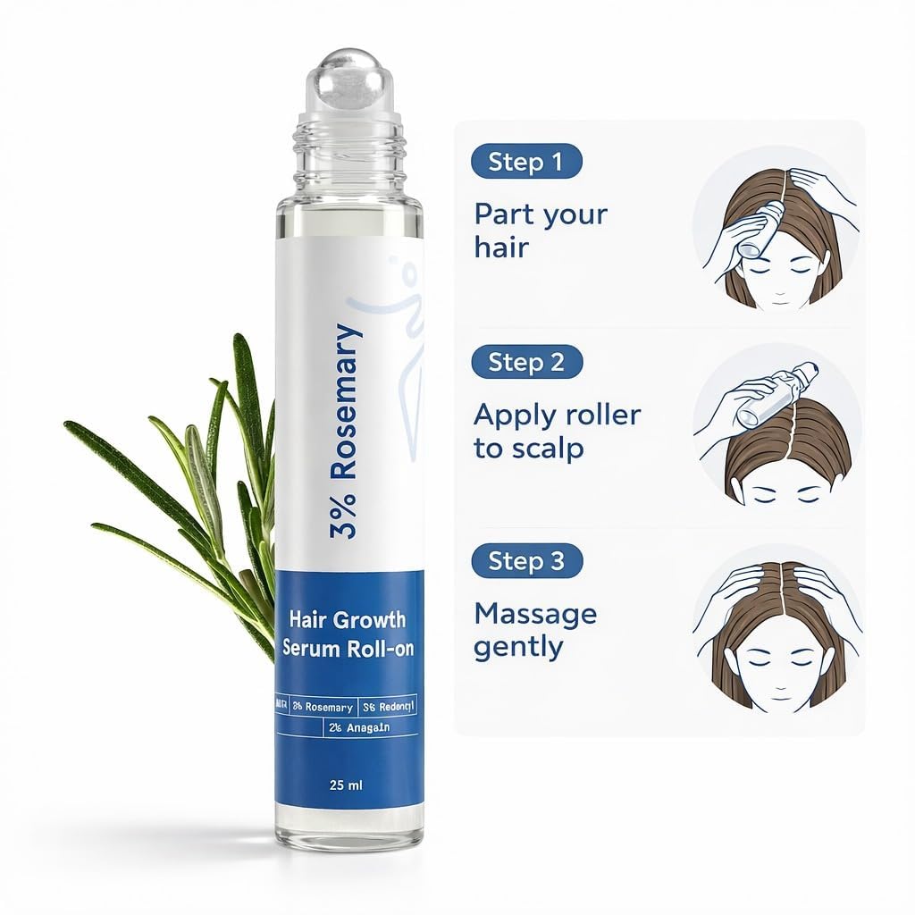 UCRAVO Rosemary Hair Growth Serum Roll On 25ml – 3% Redensyl & 2% Anagain Hair Fall Control Serum for Men & Women | Scalp Treatment for Hair Regrowth, Thicker & Stronger Hair | All Hair Types