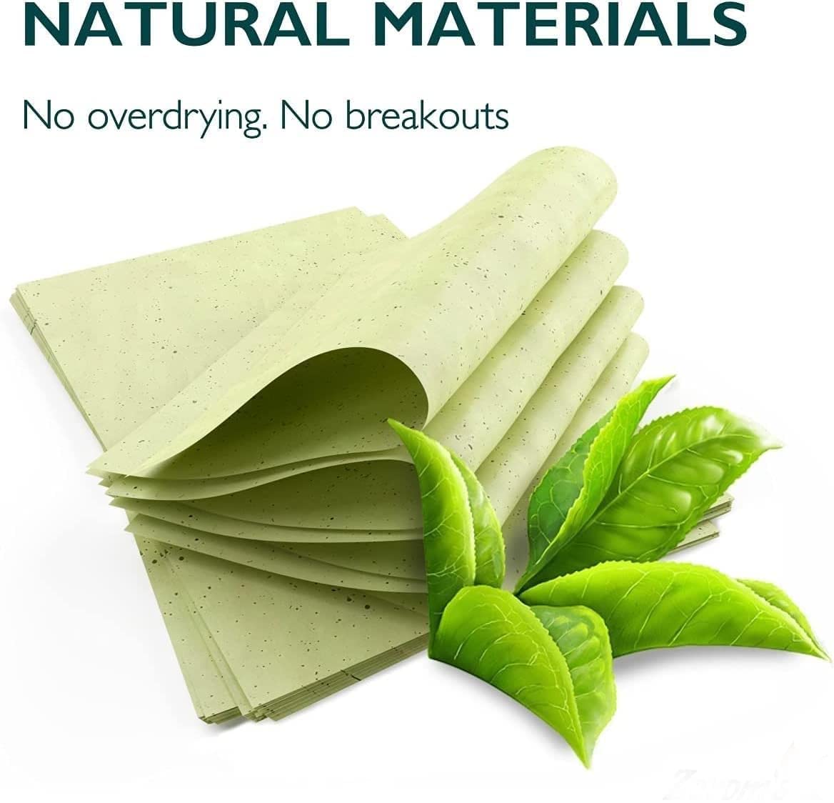 UCRAVO Green Tea Infused Premium Oil Blotting Sheets 100 Pcs Thick Facial Oil Absorbing Papers for Oily Skin Instant Shine Control, Acne & Pore Care Makeup Face Blotting Paper with Portable Dispenser