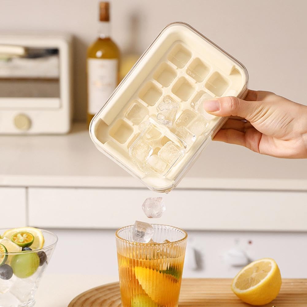 UCRAVO 15 Grid Square Ice Cube Tray with Lid & Storage No-Spill Leak-Proof Ice Maker Tray | Easy Press Release BPA-Free Plastic Freezer Ice Tray for Water, Lemon Juice, Cocktails, Whiskey,Cold Coffee