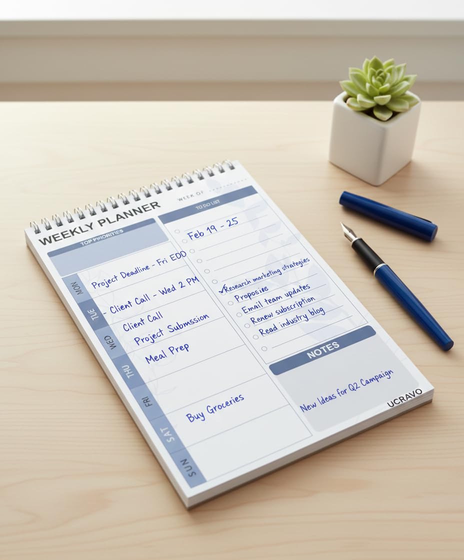UCRAVO Weekly Planner Notepad Desk Pad with Monday to Sunday Schedule,Top Priorities Box,Weekly To Do List Checklist & Notes Section Undated Productivity Organizer Notebook for Office Desk Planning