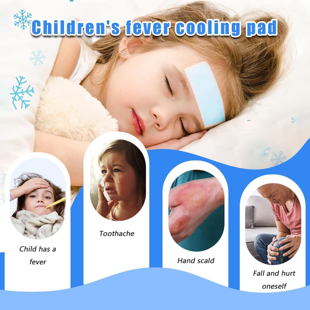 UCRAVO 10 pcs Kids Cooling Patches for Fever Discomfort Pain Relief Reducer Soothe Headache Forehead Strips Gel Sheet Toothache Drowsiness Fatigue Refreshing Sunstroke Good for Cooling - Men Women
