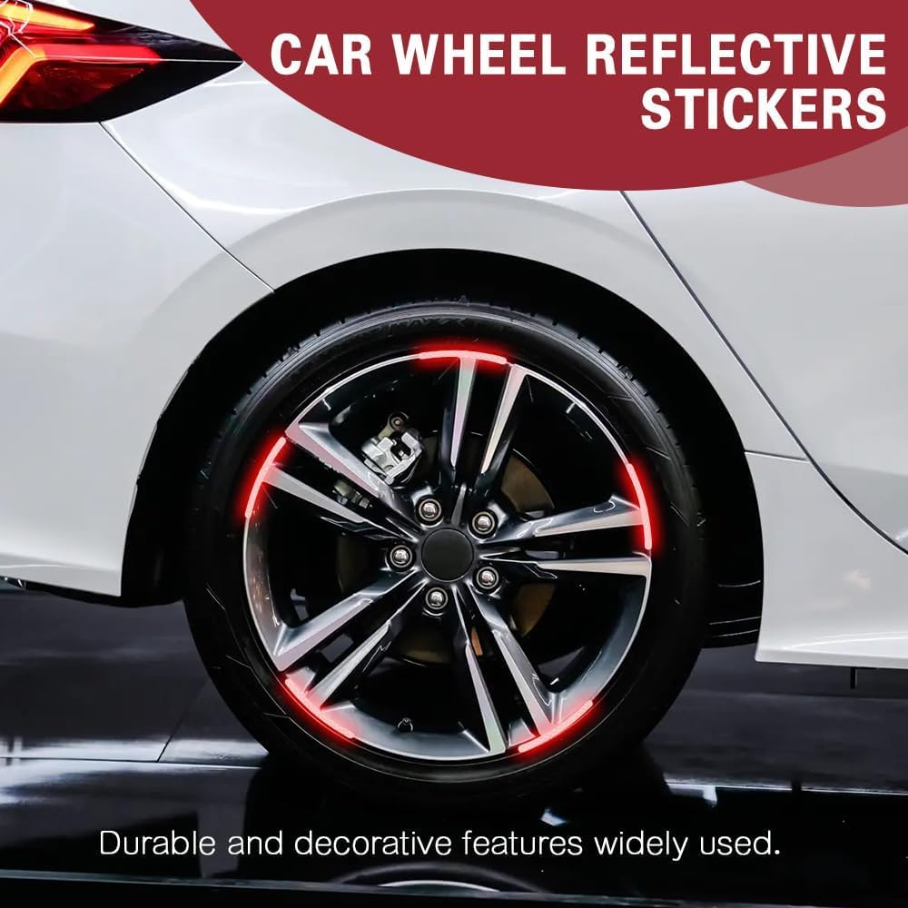 UCRAVO 20 PCS Car Reflective Strip, Wheel Rim Stickers, Decorative Rim Strip, Wheel Adhesive Strips Stickers, Night Safety Warning Car Sticker, Auto Exterior Decor Accessories for Vehicles  (multi car sticker)