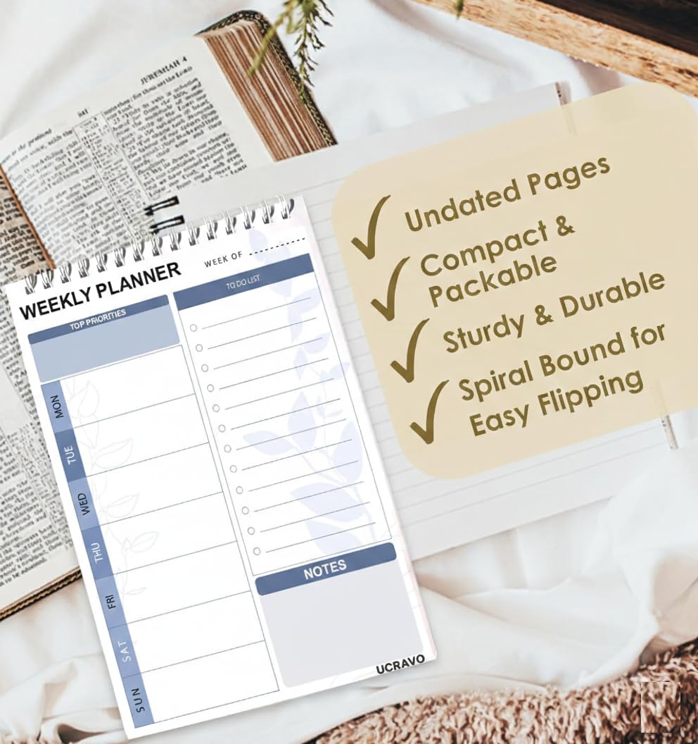 UCRAVO Weekly Planner Notepad Desk Pad with Monday to Sunday Schedule,Top Priorities Box,Weekly To Do List Checklist & Notes Section Undated Productivity Organizer Notebook for Office Desk Planning