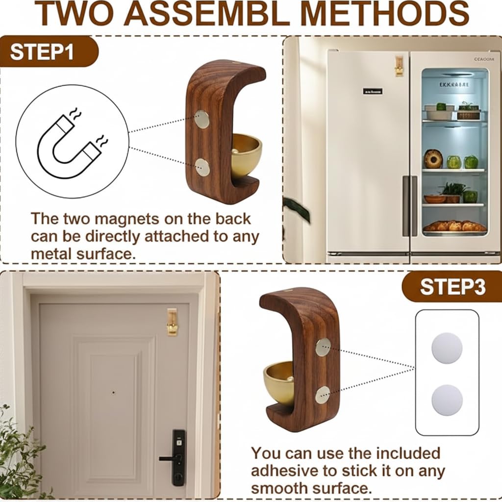 UCRAVO Wooden Zen Sound Bell with Brass Bowl Handcrafted Wind Chime Bell for Meditation,Yoga/Mindfulness Home Office Desk Decor,Pooja Bell,Stress Relief Sound Therapy,Spiritual Decorative Accessory