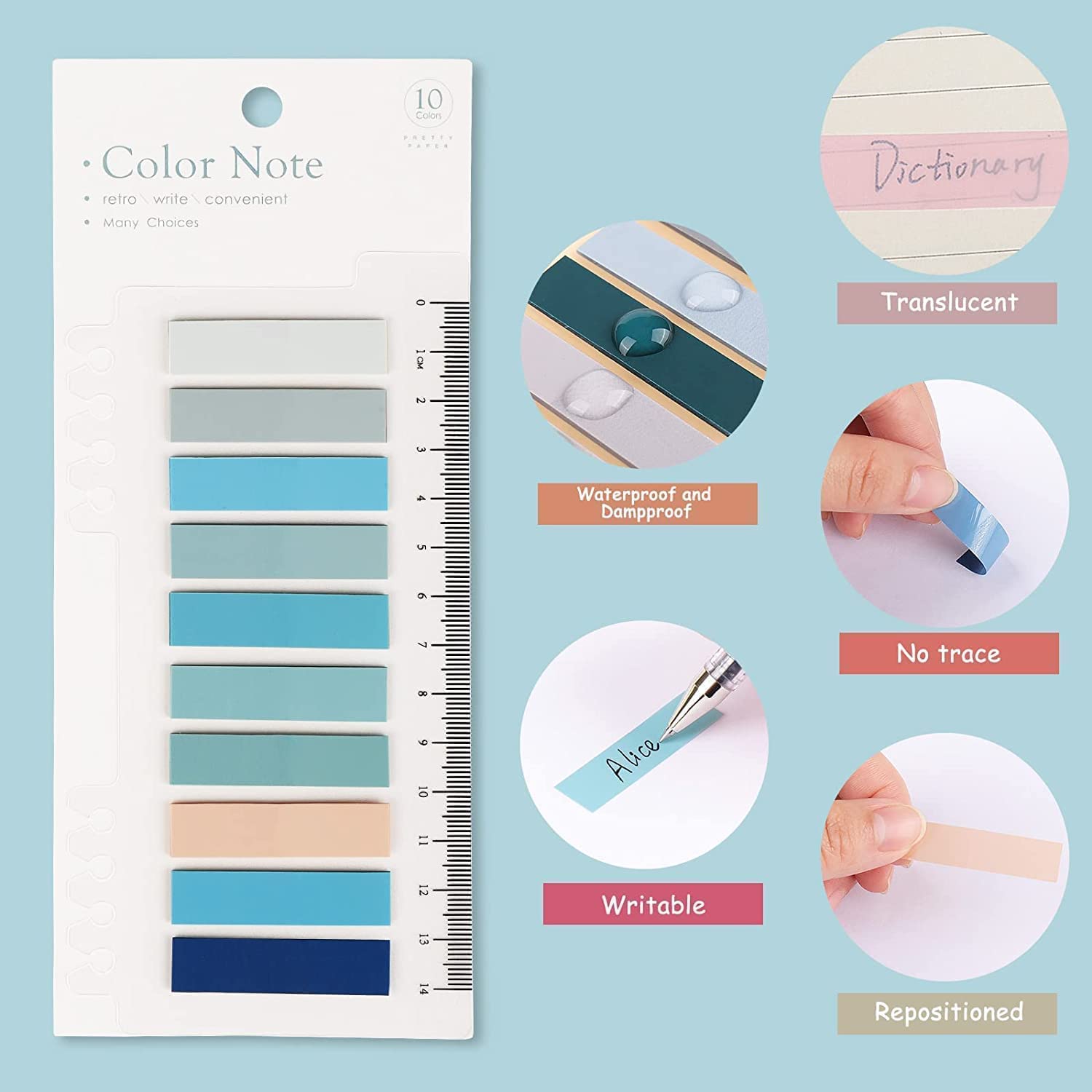 UCRAVO Sticky Tabs Transparent Sticky Notes Writable and Multifunctional Tabs with Ruler Reminder Tabs for Page Markers or Book Reading Notes Sorting Files,Self-Stick Notes (2)