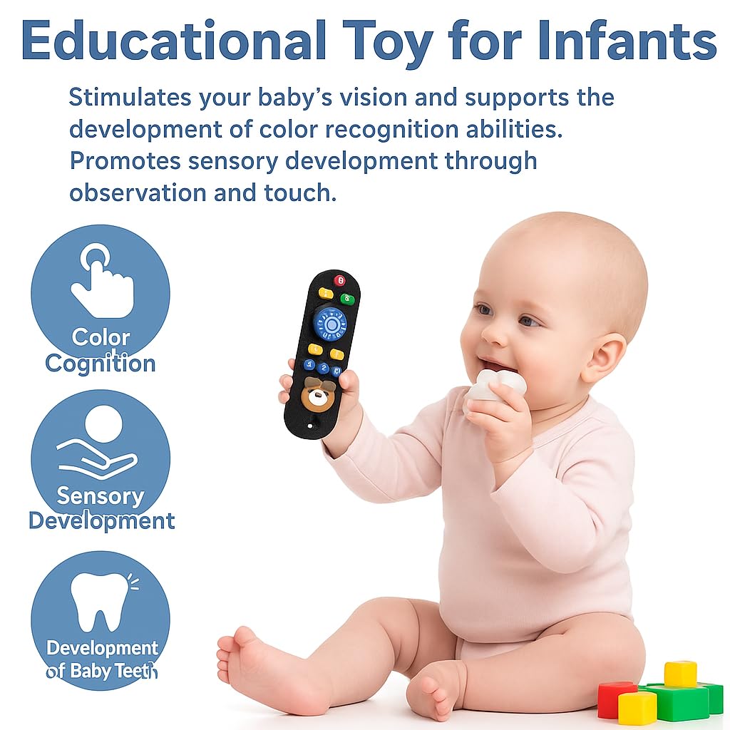 UCRAVO Silicone Remote Teether for Babies – Teething Toy for 3+ Months & 6-12 Months Baby | Safe BPA-Free Helps Infant Biting Toy | Remote Control Shaped Teether for Toddlers,Activity Toys | Black