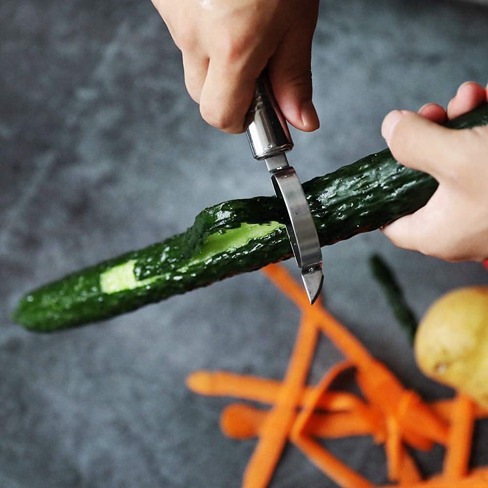 UCRAVO Premium Stainless Steel Vegetable Peeler, Julienne Cutter & Fruit Knife Set for Kitchen | 3-in-1 Multi Functional Peeler for Potato, Carrot, Fruits | Sharp Blade, Rust-Free, Dishwasher Safe
