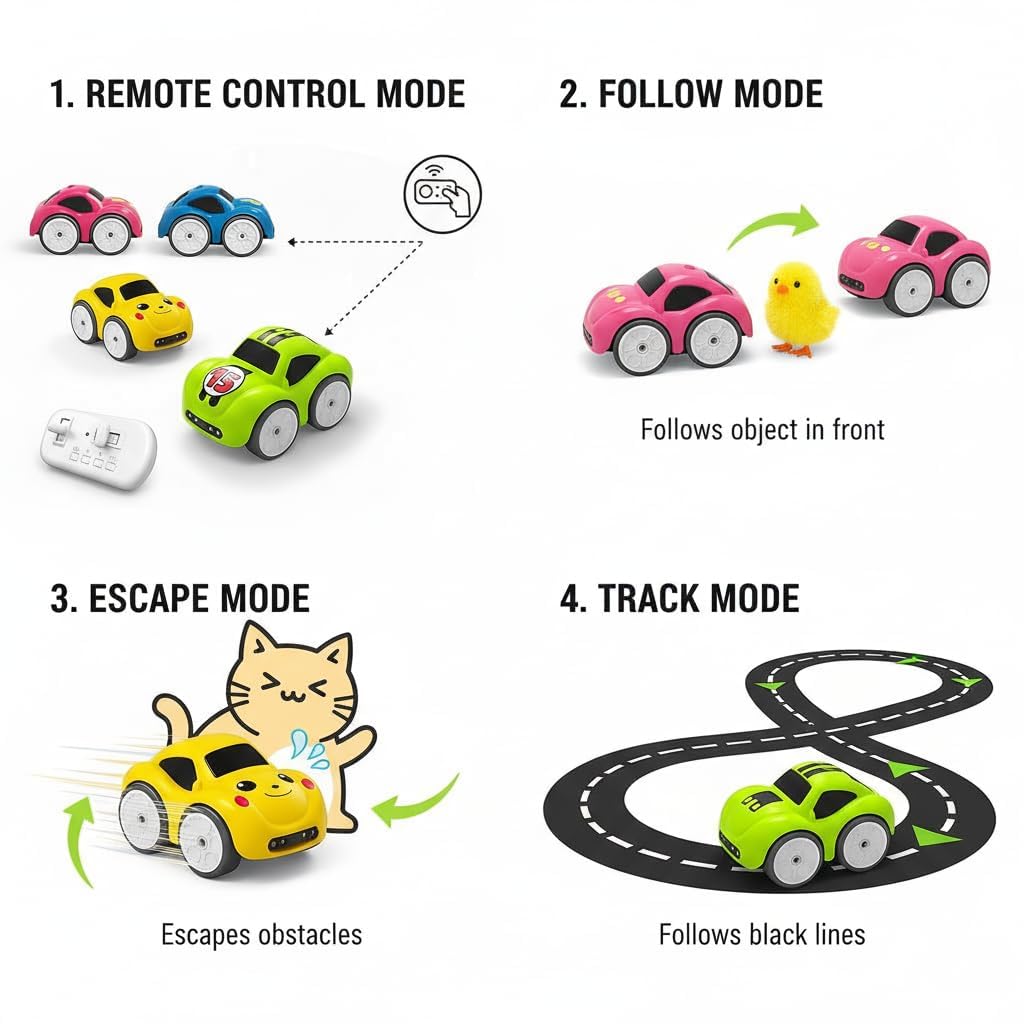 UCRAVO Magic Induction 2.4G RC Car for Kids with Rail Track Line Following Mode,Smart Sensor Patrol Toy Car,Remote Control Racing Vehicle & Auto Follow Path,Educational STEM Toy Gift for Boys & Girls
