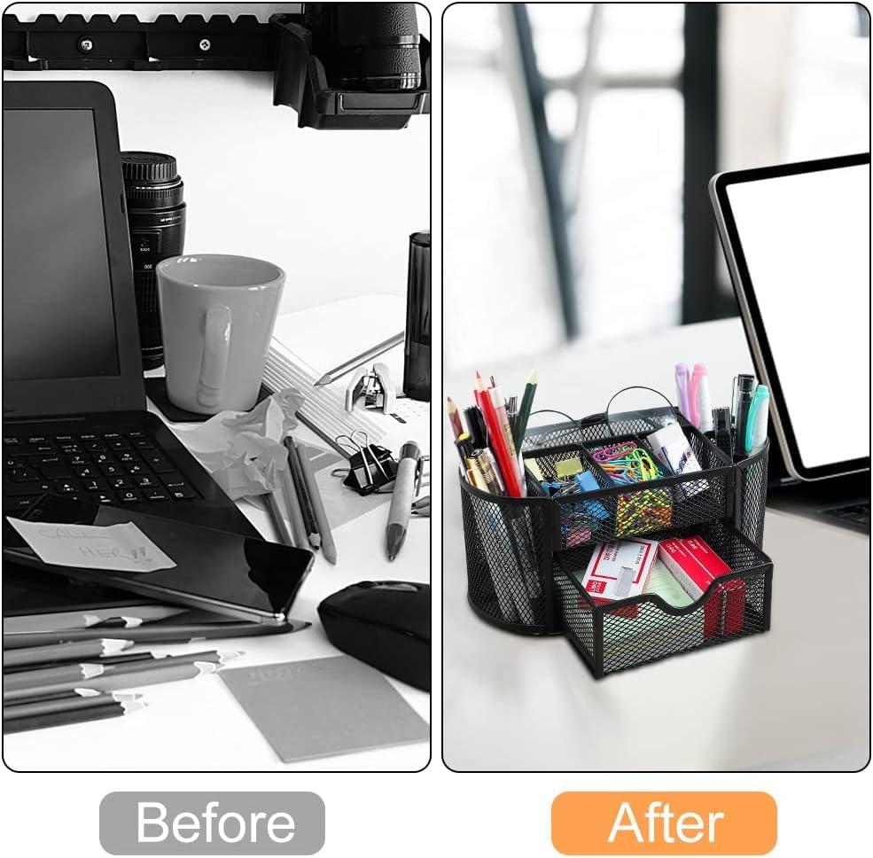 UCRAVO Black Round Mesh Pen Stand, Pencil Holder, Pen Organizer for Desk, Pen Cups, Stationary Storage Stand, Makeup Brush Holders, Pen, Pencil Holder for Office Home and Study Table