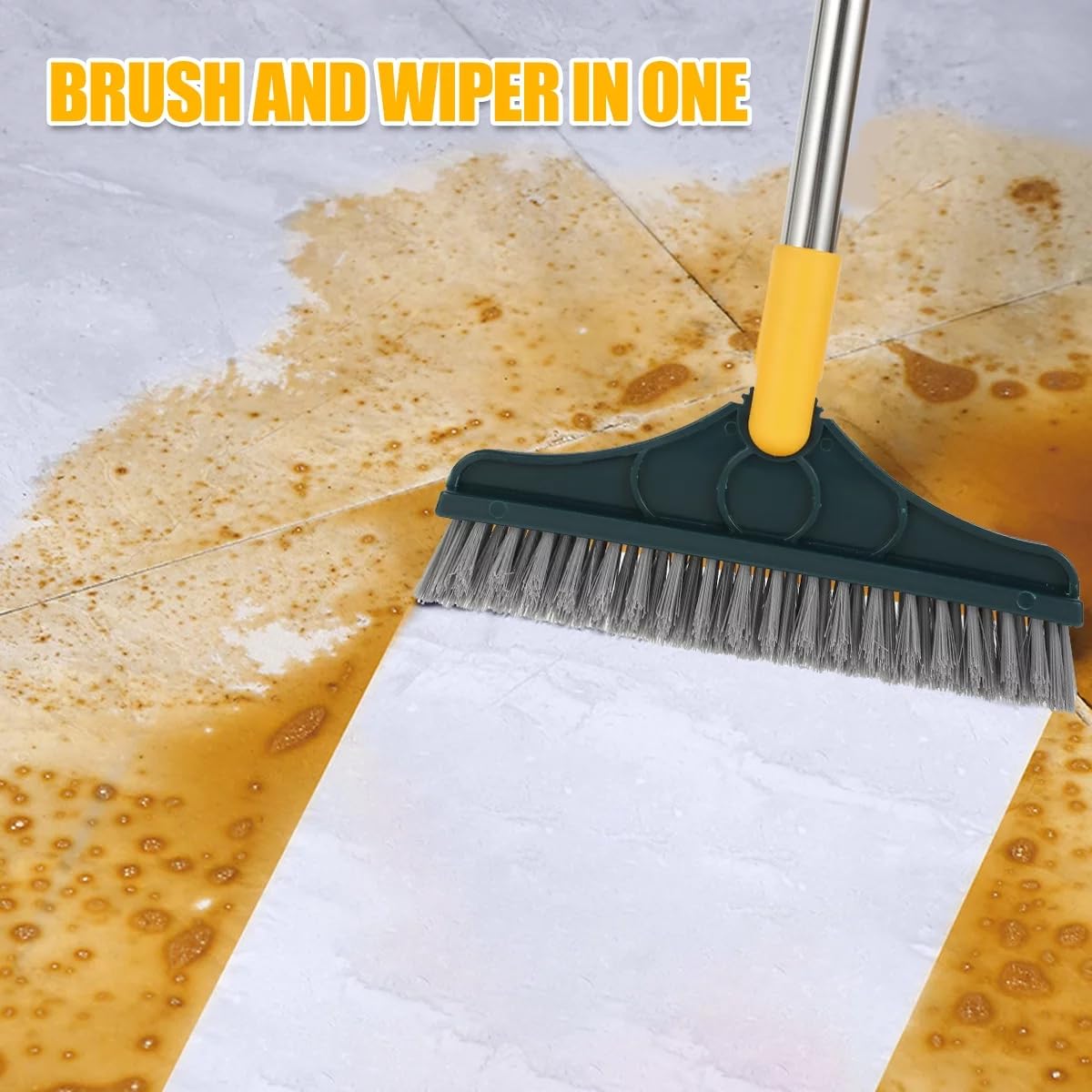 UCRAVO 2 in 1 Floor Scrub Brush, V-Shaped Scalable Cleaning Floor Scrub Brush with Long Handle, Bathroom Shower Crevice Cleaning Brush Magic Broom Brush 120°Rotating Removable Brush Head for Bathroom