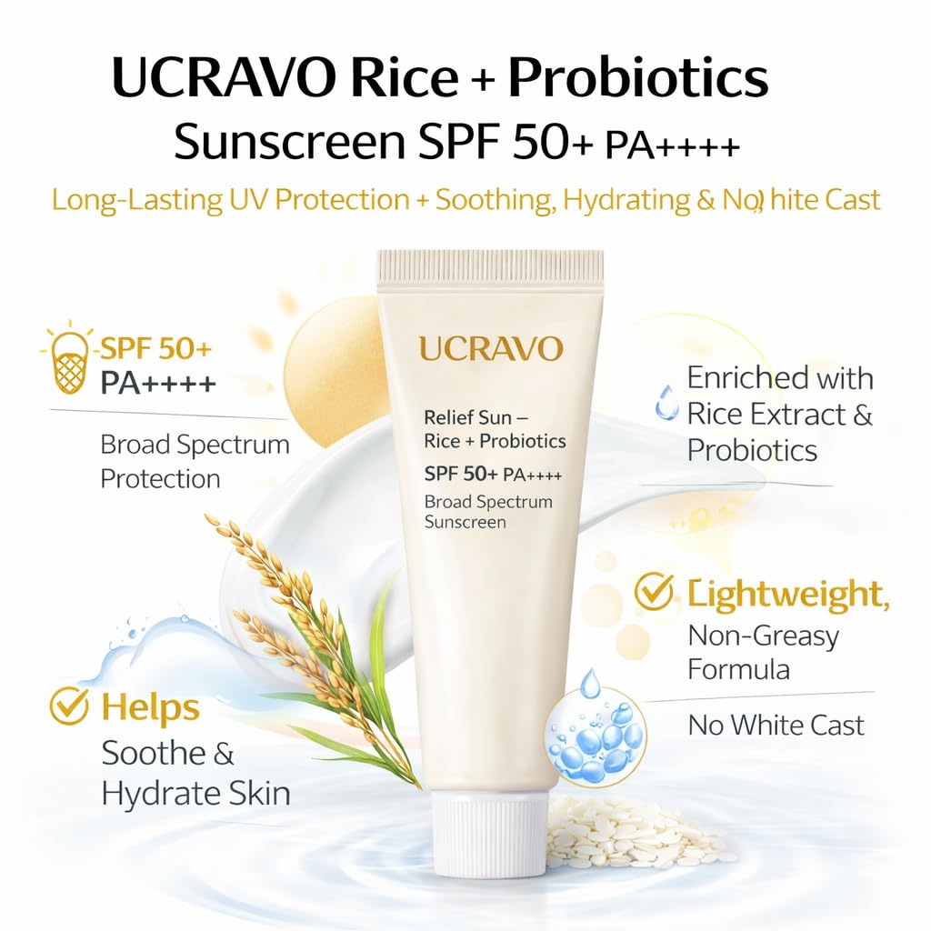 UCRAVO Sunscreen SPF 50+ PA++++ for Oily Skin & Acne Prone Skin Lightweight Oil Free Face Sunscreen Cream – No White Cast Korean Formula Matte Finish Sunblock Broad Spectrum Protection Daily Use 50ml