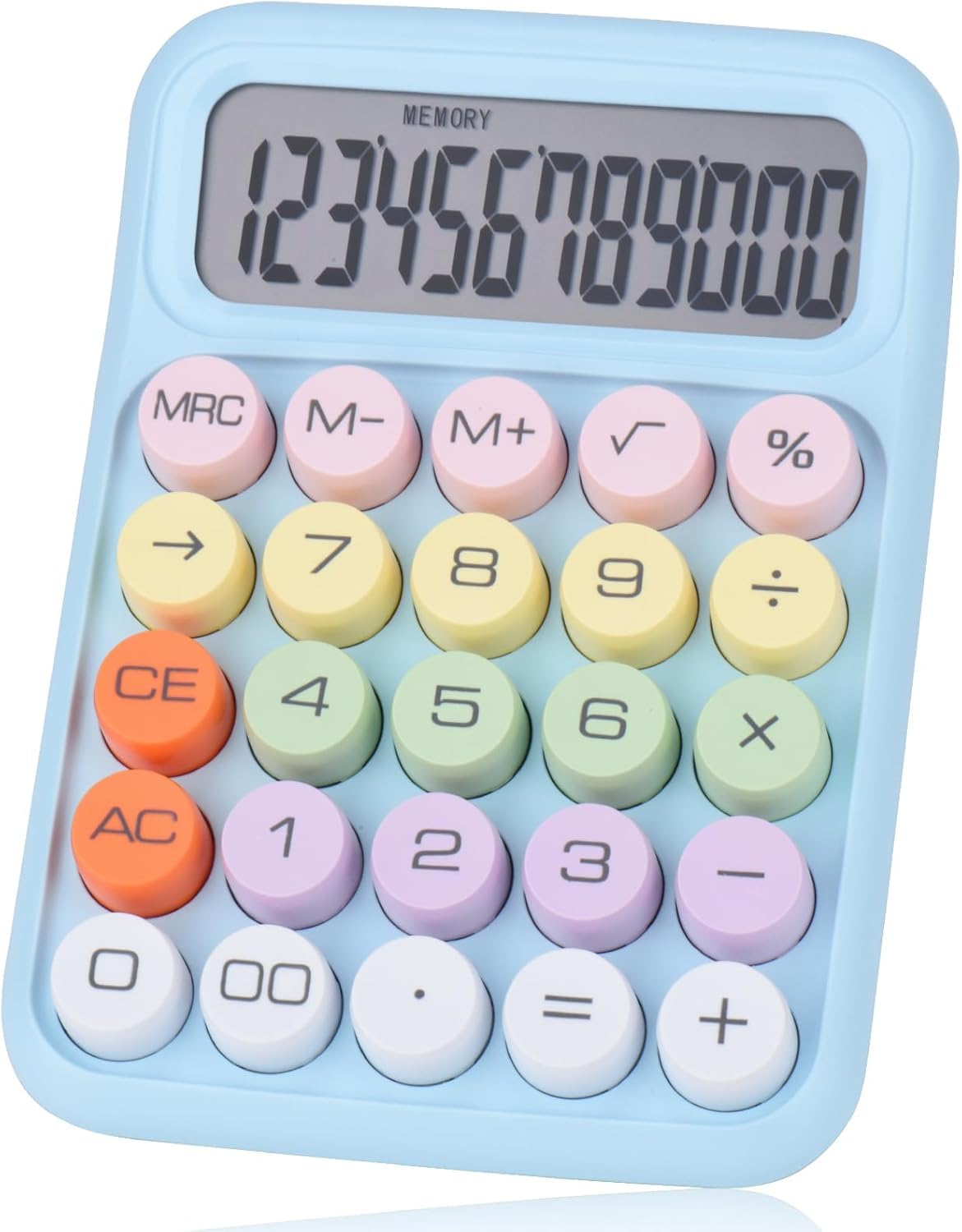 UCRAVO Blue Cute Candy Colored Basic Calculator 12-Digit, Large LCD Display, Sugar Cube Buttons, Desktop Office School Supplies