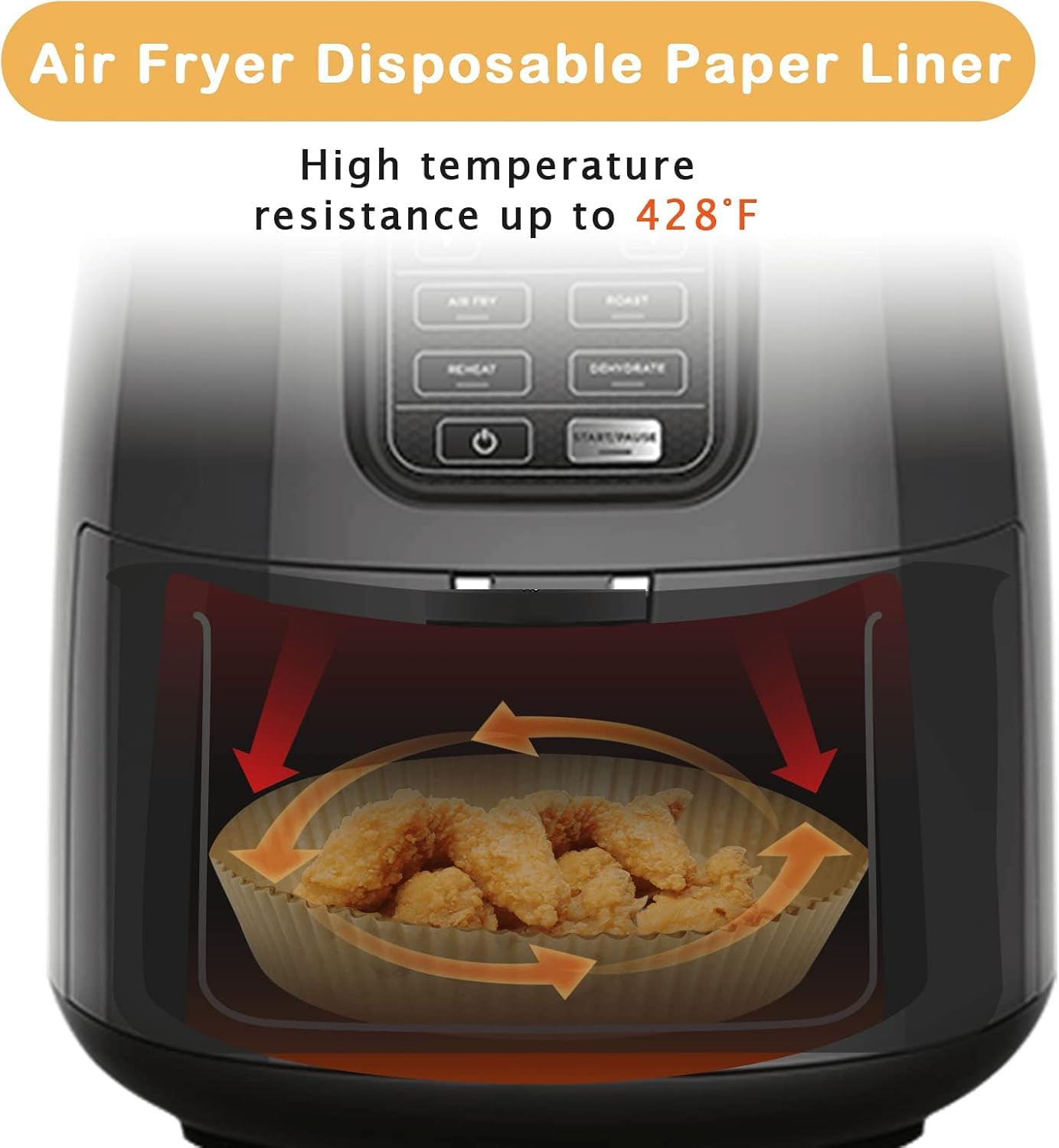 UCRAVO 100 PCS Air Fryer Disposable Paper Liner, Round Air Fryer Paper Liners, Natural Parchment Paper for Air Fryer, Non-Stick, Oil-Proof,Food Grade Paper Liner for Baking Roasting Microwave 7" Inch