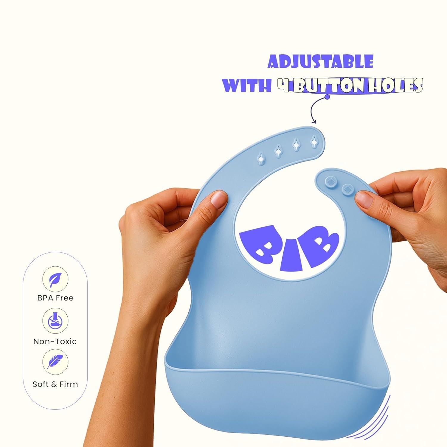 UCRAVO Baby Silicone Feeding Bib with Extra Wide Food Catch Pocket 100% Waterproof & BPA-Free Soft Silicone Toddler Bibs – Adjustable Neck Snap Buttons Mess-Free Reusable & Dishwasher Safe Bib - Blue