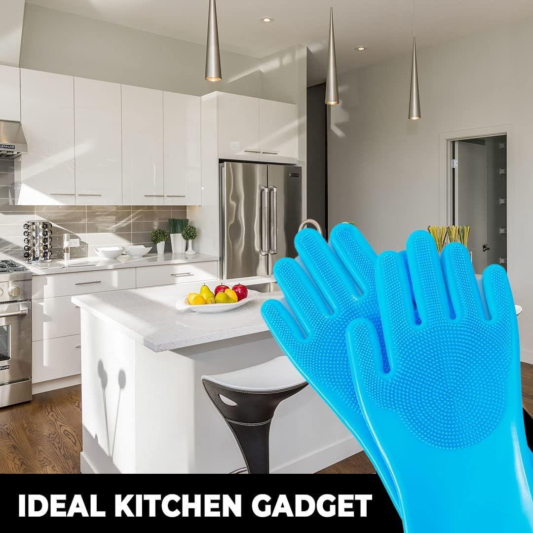 UCRAVO Magic Dishwashing Cleaning Sponge Scrubbing Gloves Food Grade Silicone Dishwashing, Carwash, Pet Bathing, Multi-Purpose Cleaning Gloves Pet Bath Massage Gloves, Anti-Bite Hand Guard