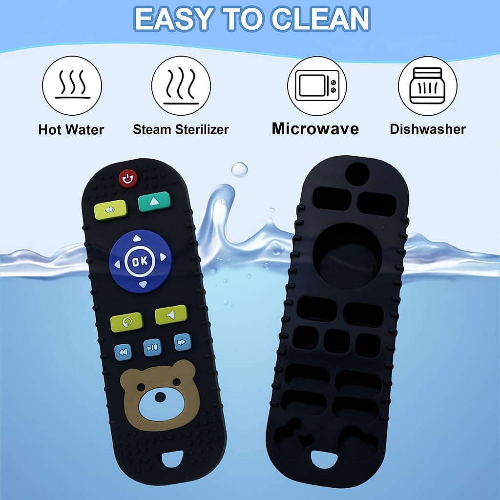 UCRAVO Silicone Remote Teether for Babies – Teething Toy for 3+ Months & 6-12 Months Baby | Safe BPA-Free Helps Infant Biting Toy | Remote Control Shaped Teether for Toddlers,Activity Toys | Black