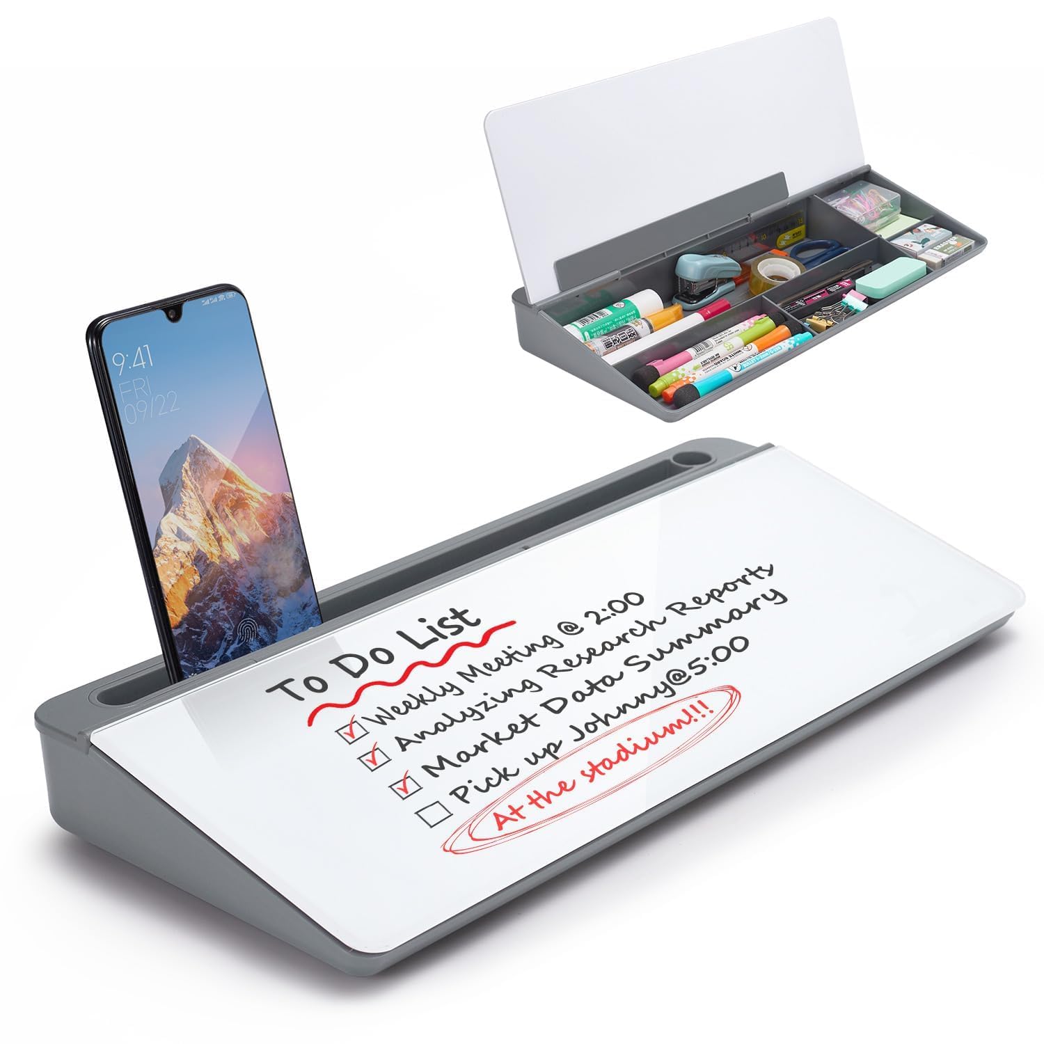 UCRAVO Tabletop Smart Desk Buddy Desktop Whiteboard Easel with Storage Tray | Reusable Dry Erase Memo Board for Home Office, Study, Home School, Teachers & Students | Desk Organizer Writing Board