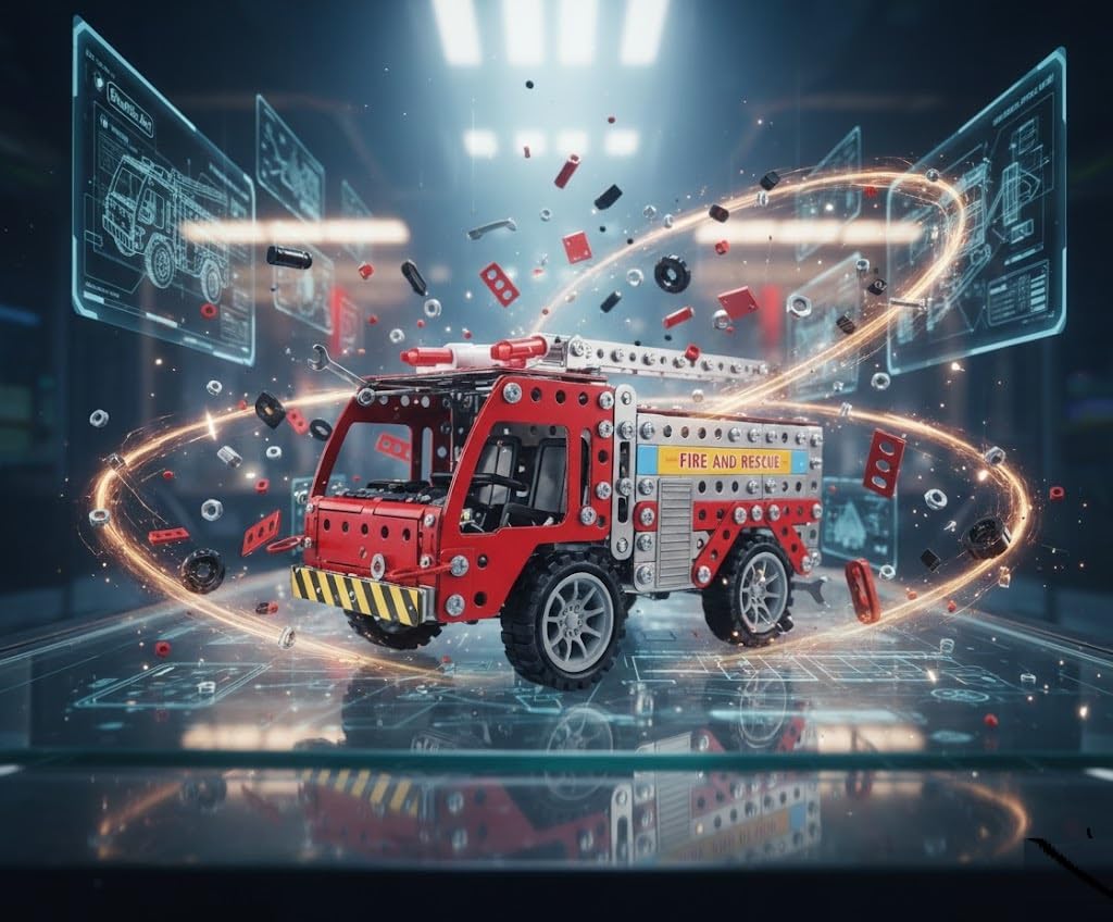 UCRAVO Rescue Fire Truck STEM Building Kit for Kids 7+ Metal Construction Toy Set with Tools Mechanical Engineering Educational Learning Toy DIY Assembly Fire & Rescue Vehicle Model for Boys & Girls