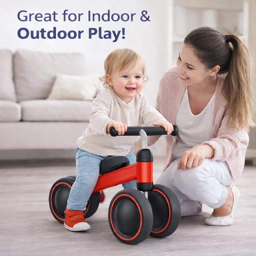 UCRAVO Baby Balance Bike for 1-2 Year Old Toddlers 4 Wheel Stable Ride-On Toy for Boys & Girls Indoor Outdoor ToddlerFirst Bike Lightweight Safe Training Bicycle with Comfortable Seat & Easy Steering