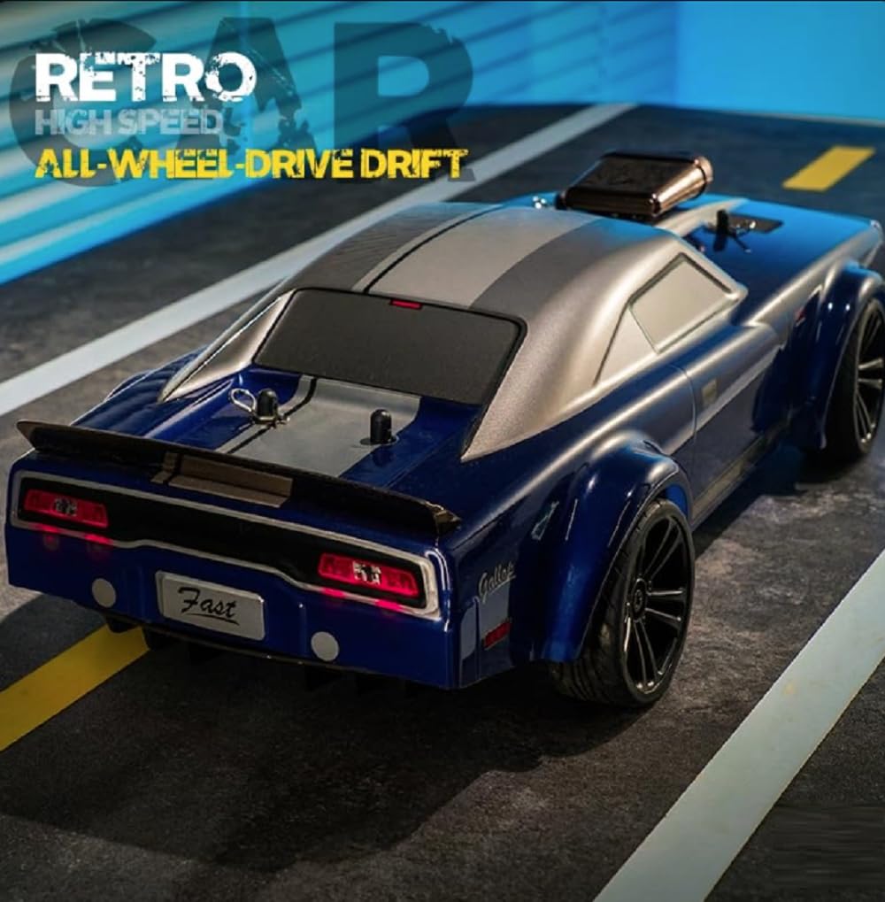 UCRAVO 1:16 Scale High Speed Drift Racing Remote Control Car 4WD 38KM/H | 2.4GHz Wireless RC Drift Car with LED Headlights | Rechargeable Battery, Extra Drift Tires & Tool Kit | Fast RC Racing Car