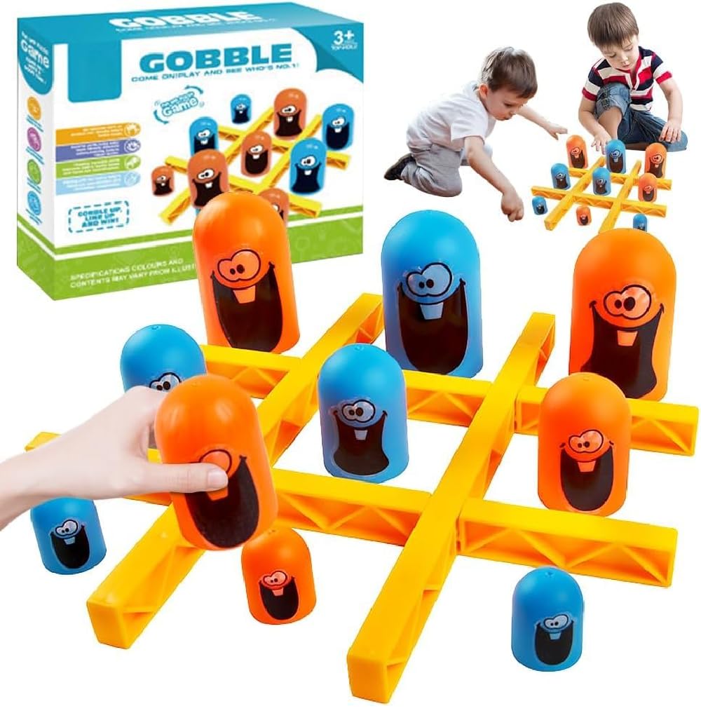 UCRAVO 3D Gobble Game Tic Tac Toe Game,Gobblet Gobbler Strategy Board Game,Head-to-Head Brain Game,Family Games,Easter Party Activities,Party Favors for Kids 3+ Age,Learning Toy for Kids & Families