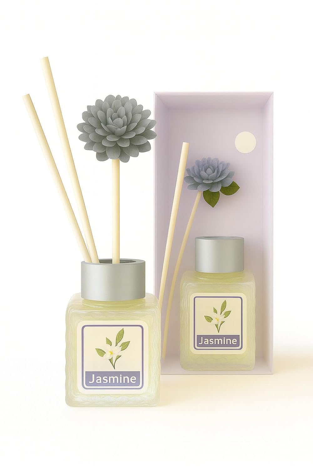 UCRAVO Jasmine & Lemon Reed Diffuser Combo | Refreshing Floral & Citrus Home Fragrance Set with Decorative Flower Reeds | Long Lasting Room Freshener for Bedroom, Living Area, Bathroom, Office & Spa