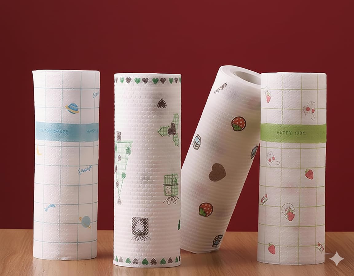 UCRAVO Reusable Kitchen Paper Towel Roll | Washable & Reusable Cleaning Cloth Sheets Super Absorbent Eco Friendly Paper Towel for Kitchen Cleaning,Oil Spills,Water Wiping,Sink,Table & Home Use