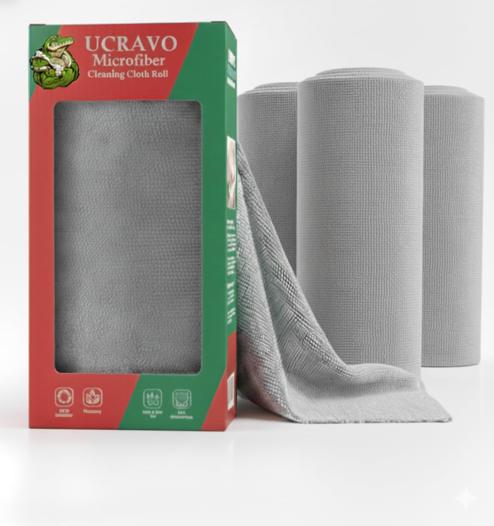 UCRAVO Reusable Kitchen Towel Roll - 8000 Times Washable | Soft & Highly Absorbent Eco Bamboo Wipes | Better Alternative to Dishcloth & Kitchen Tissue Paper Roll | 80 Sheets for Home & Glass Cleaning