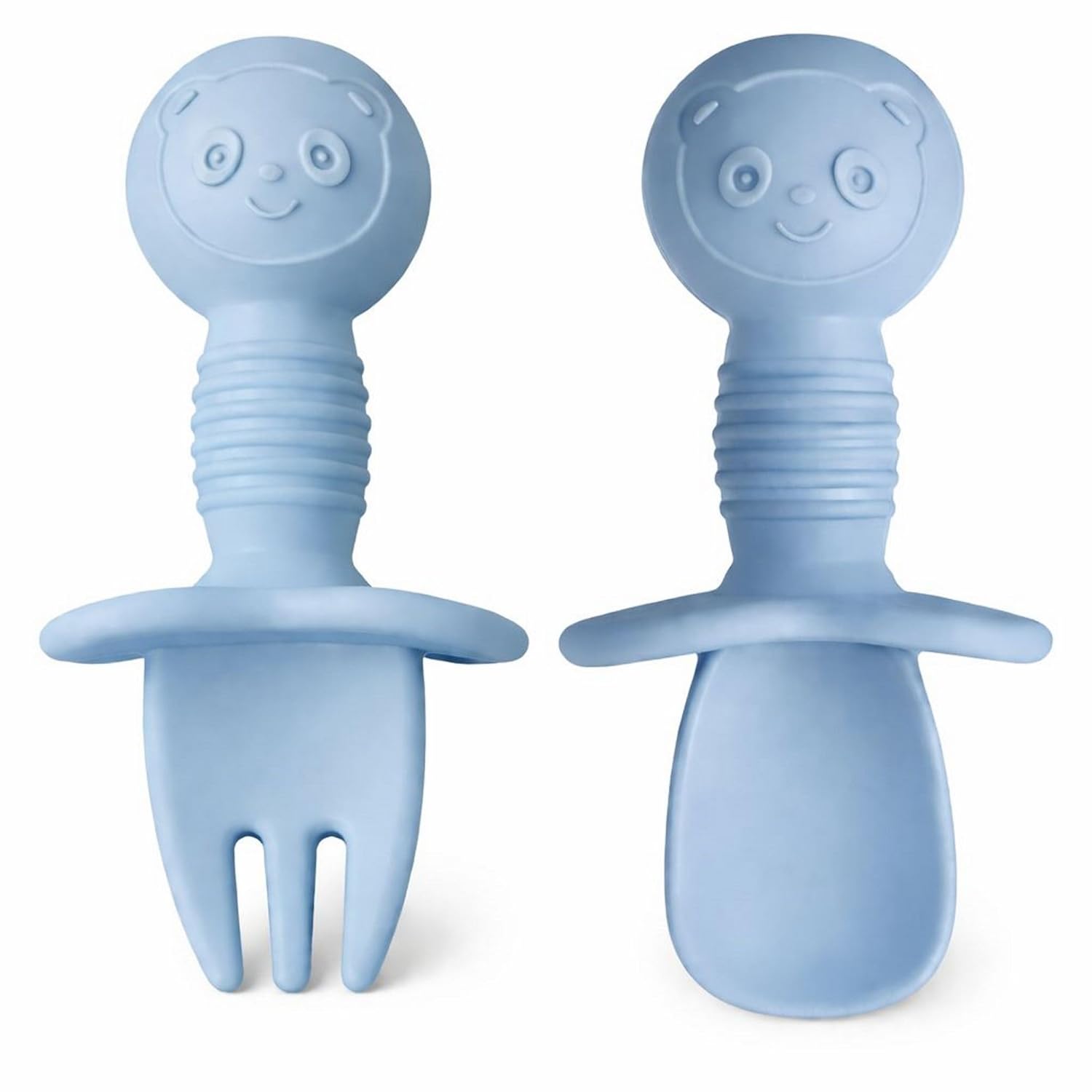UCRAVO Silicone Baby Self Feeding Spoon and Fork Set for Babies | BPA Free Toddler Training Spoon Fork | Anti Choke Guard Baby Feeding Utensils Baby Led Weaning Spoon Set for Infants & Toddlers Blue