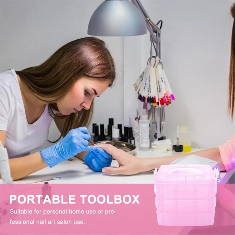 UCRAVO 1 PCS Plastic 3-Layer Jewelry Organizer Box with 18 Adjustable Dividers, Clear Transparent Storage Box with Collapsible & Removable Dividers, Stackable Toy Organizer Storage Case (PINK)