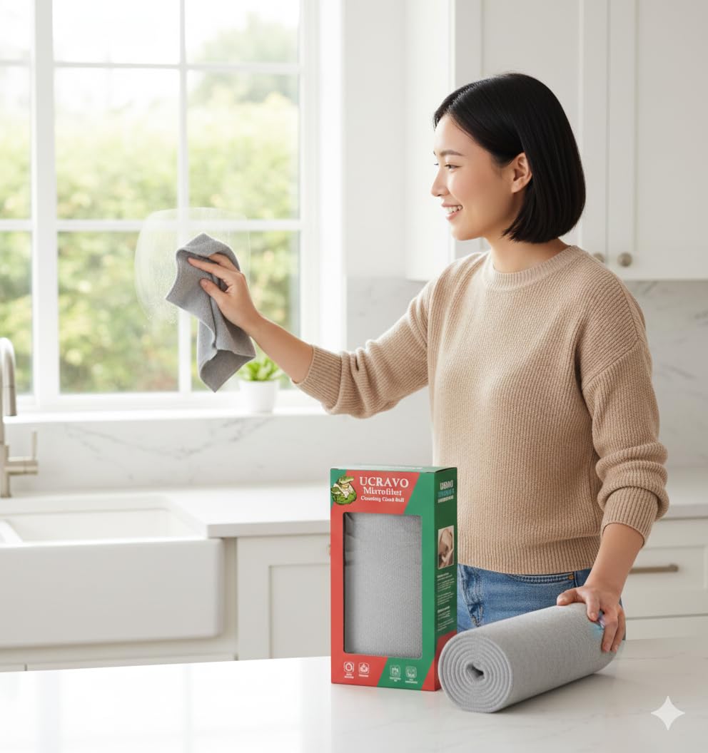 UCRAVO Reusable Kitchen Towel Roll - 2000 Times Washable | Soft & Highly Absorbent Eco Bamboo Wipes | Better Alternative to Dishcloth & Kitchen Tissue Paper Roll | 20 Sheets for Home & Glass Cleaning