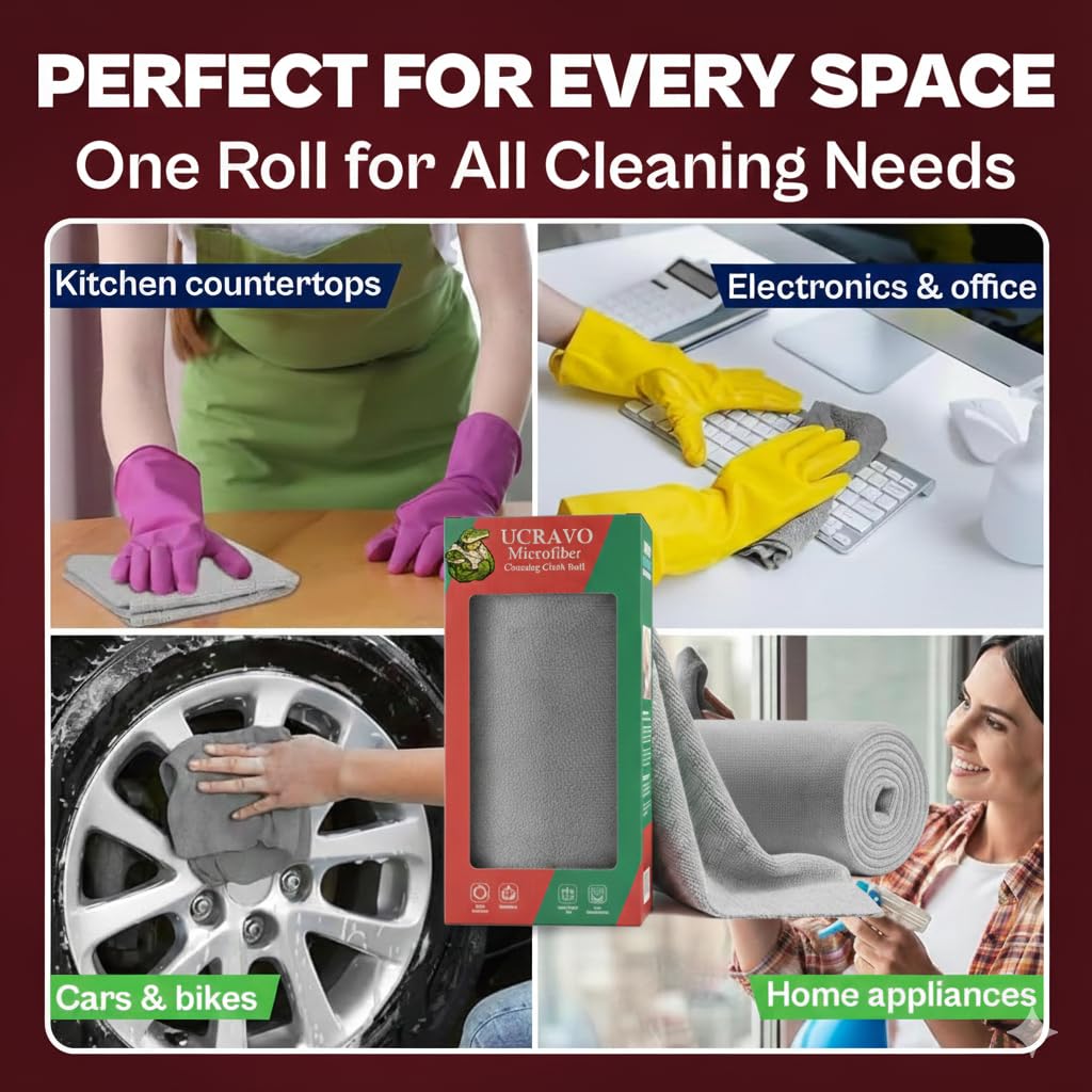 UCRAVO Reusable Kitchen Towel Roll - 2000 Times Washable | Soft & Highly Absorbent Eco Bamboo Wipes | Better Alternative to Dishcloth & Kitchen Tissue Paper Roll | 20 Sheets for Home & Glass Cleaning