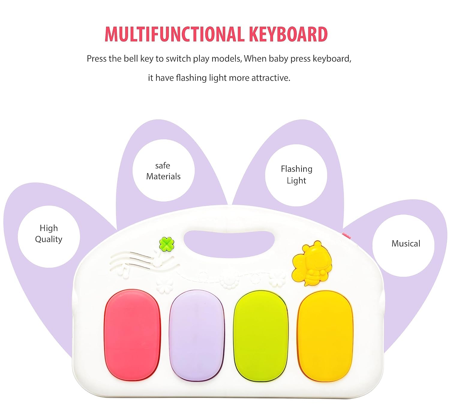 UCRAVO Play Gym Mat for Babies, 5-in-1 Indian Musical Keyboard Mat Piano Mat, Portable Baby Playing Mat for New Born with 5 Hanging Toys, Music & Lights, Indoor Activity for 0 to 12 Months Boys Girls