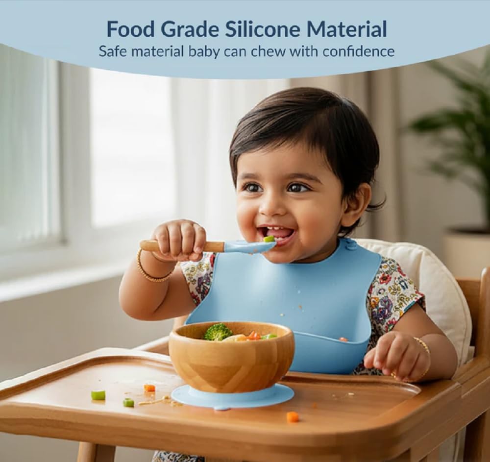 UCRAVO Blue Baby Feeding Set – Silicone Baby Led Weaning Feeding Kit with Adjustable Baby Bib,Suction Plate Divider,Suction Bowl,Straw Training Cup,Baby Spoon Fork Utensils,Self Feeding Tableware Set