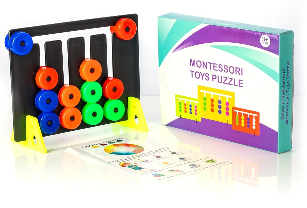 UCRAVO Montessori Slide Puzzle - Multicolor Brain Teaser for Kids, Slide N Learn Puzzle|, Learning & Pattern Matching Toy, Early Development, Hand-Eye Coordination, Fun Puzzle Block Game