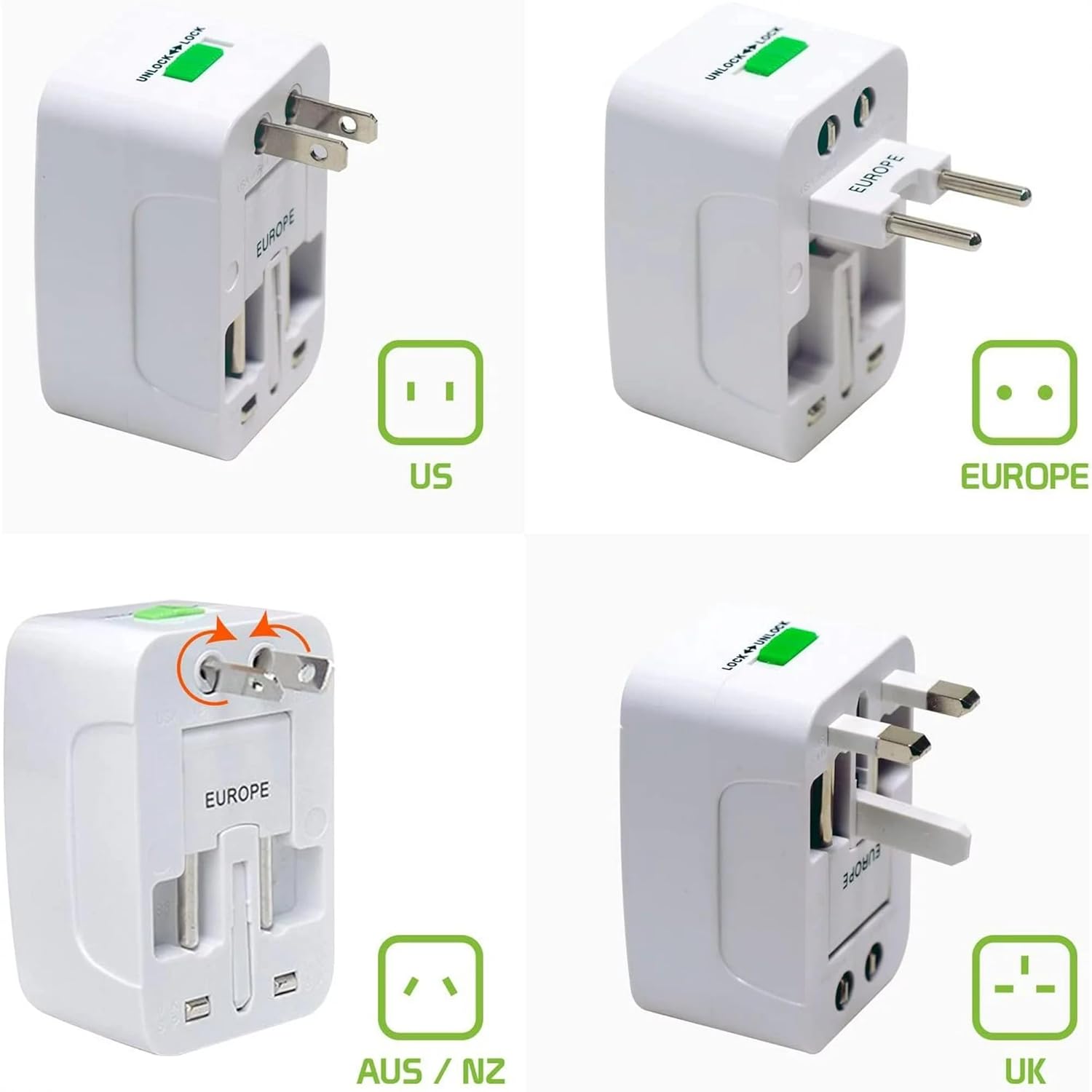 UCRAVO Portable Worldwide Universal Power Adapter Converter All in One International Out of Country Travel Wall Charger Plug for Wall Plug Input in USA EU UK France Italy Australia India Outlets