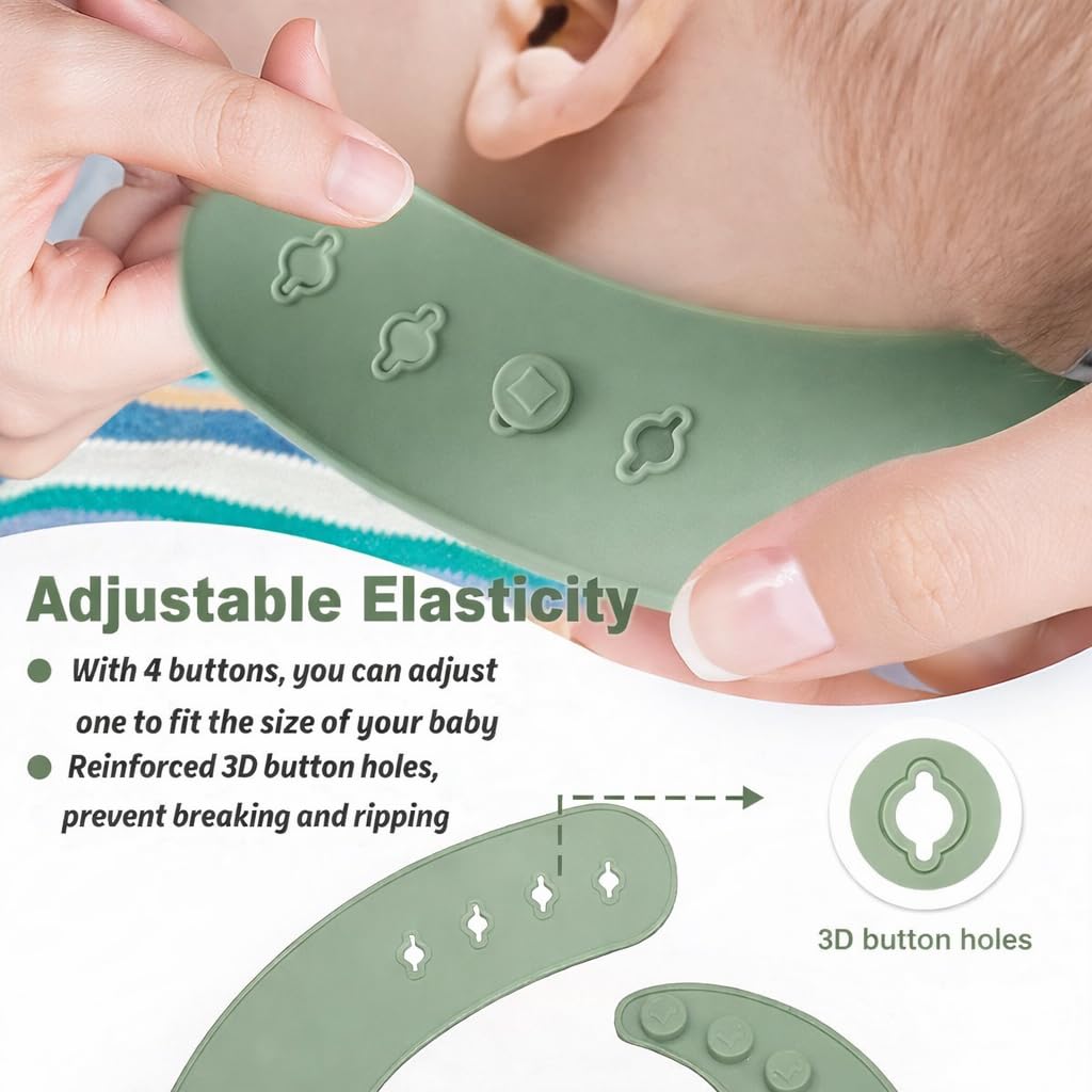 UCRAVO Silicone Baby Feeding Bib with Food Catcher Pocket – Waterproof & Adjustable Toddler Bib – Soft BPA Free Silicone – Dishwasher Safe – Reusable Weaning Bib for Babies & Toddlers (Green)