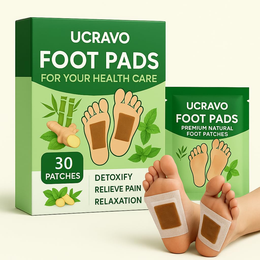 UCRAVO Foot Pads 20 Pcs Natural Detox Patches for Foot Pain & Sleep Support Herbal Foot Pads Adhesive Detox Patches for Swelling,Fatigue,Toxin Removal Stress Relief,Pain-Free Cleansing & Better Sleep