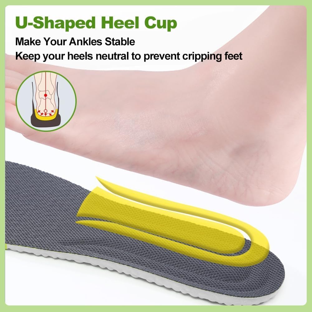 UCRAVO Memory Foam Shoe Insoles for Men & Women Soft Cushion Shock Absorbing Height Increasing Sports Breathable Orthopedic Arch Support Inserts Cuttable Comfort Pads for Running,Walking, Daily Shoes