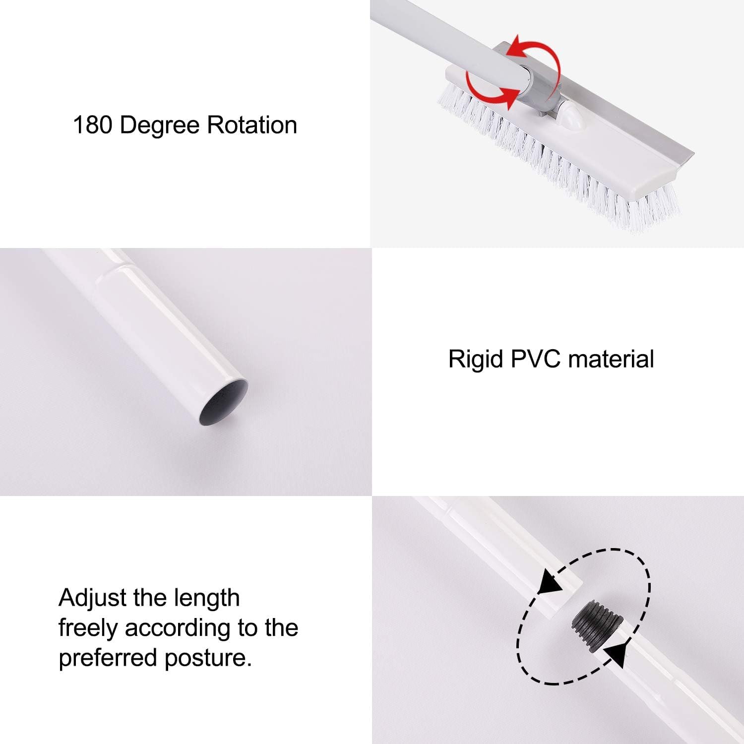 UCRAVO 1pc, Floor Scrub Brush with Long Handle, 2 in 1 Scrape and Brush, Tub and Tile for Cleaning Bathroom, Patio, Kitchen, Wall,Supplies, Bathroom Cleaning with Wiper