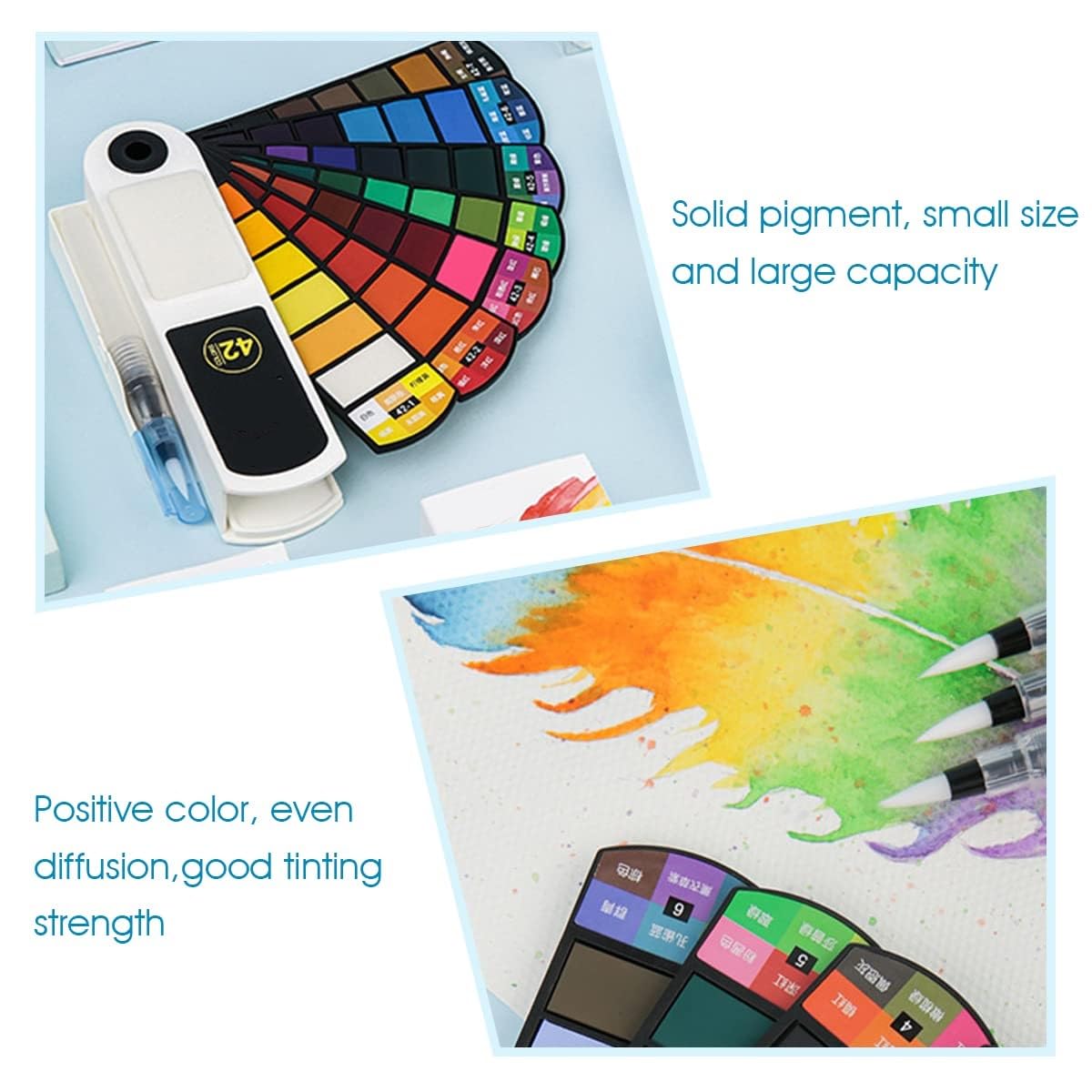 UCRAVO 42 Colors Solid Watercolor Paint Set with Water Brush Pen Portable Travel Watercolour Palette for Artists, Students, Beginners & Professionals | High Pigment, Non-Toxic, Smooth Blending Paints